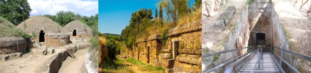 da sinistra a destra: tumoli, tombe a dado, ingresso Tomba dei Rilievi