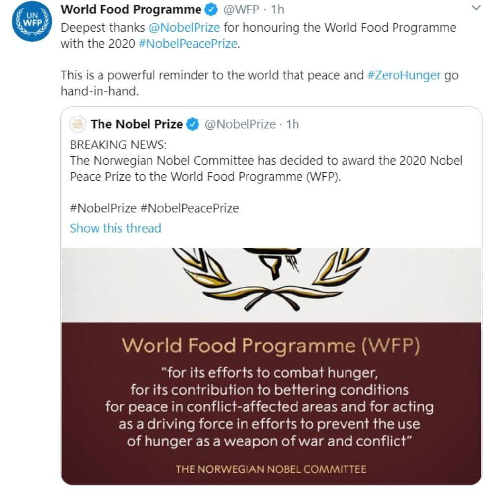 Premio Nobel per la pace al World Food Programme