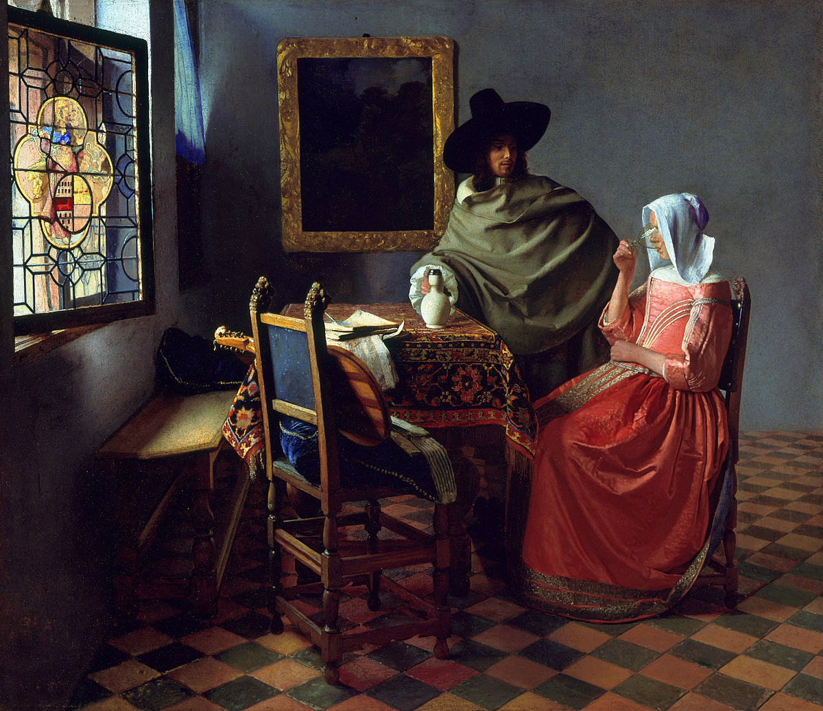 Jan Vermeer, Gentiluomo e ragazza (il bicchiere di vino), 1659, Gemäldegalerie, Berlino